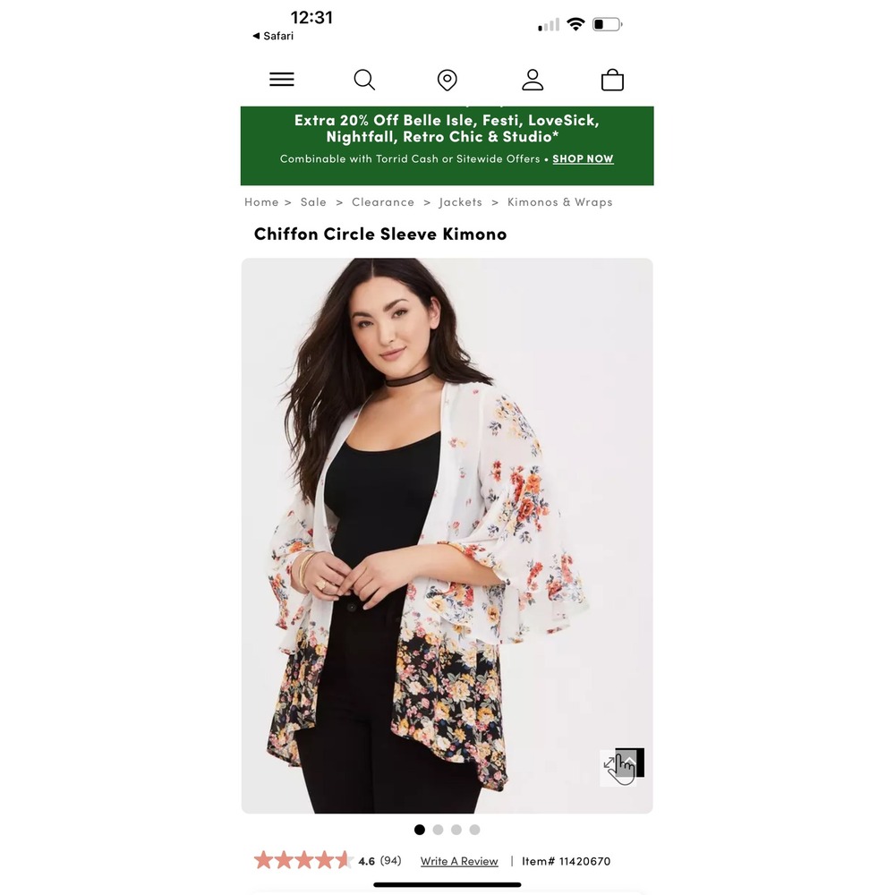Torrid Ivory Floral Circle Sleeve‎ Kimono Plus Size Flowy Sheer Cardigan